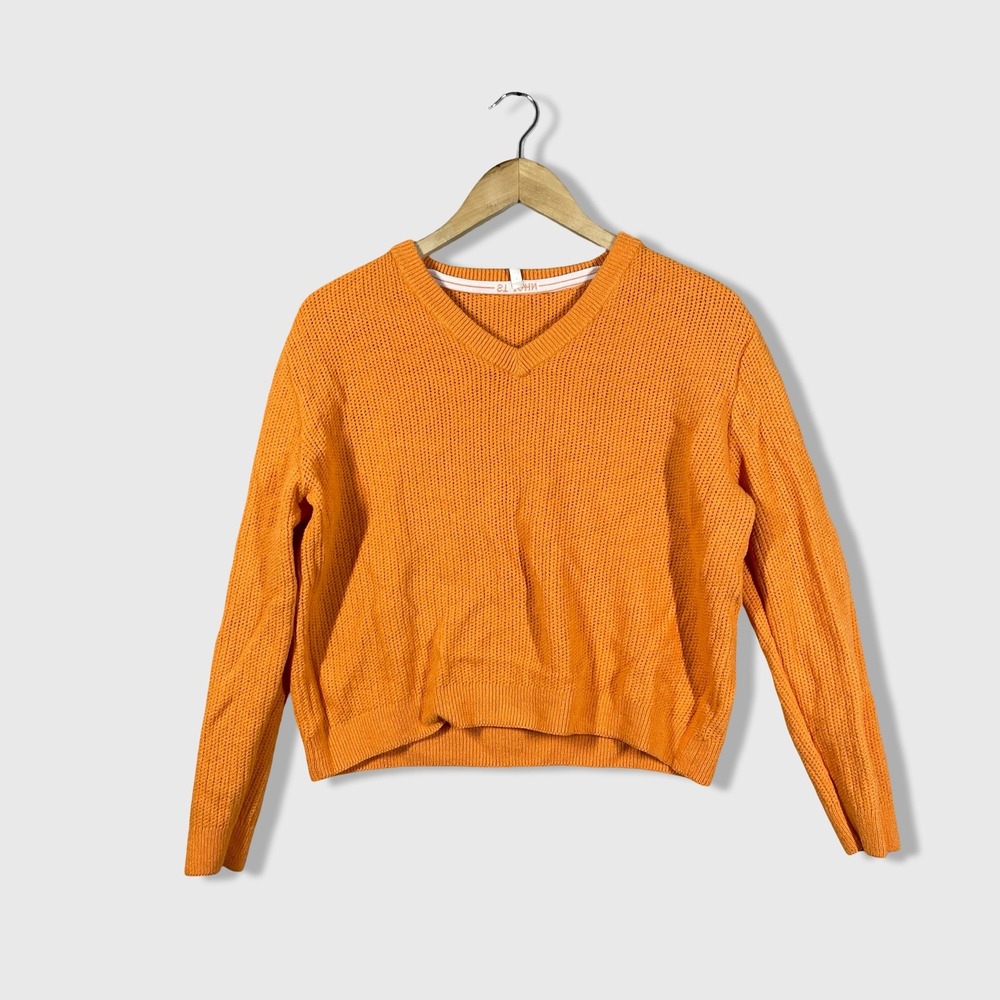 St John Crop Knit Long Sleeve Sweater Womens L Orange Crest Designer Old Money